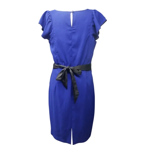 Express Blue Black Ruffle Tie Waist Dress - Picture 5 of 8